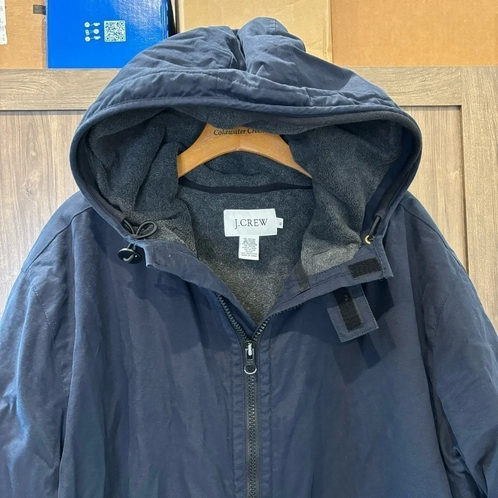 J Crew Men’s XL Jacket Navy Blue Fleece Lined Hooded